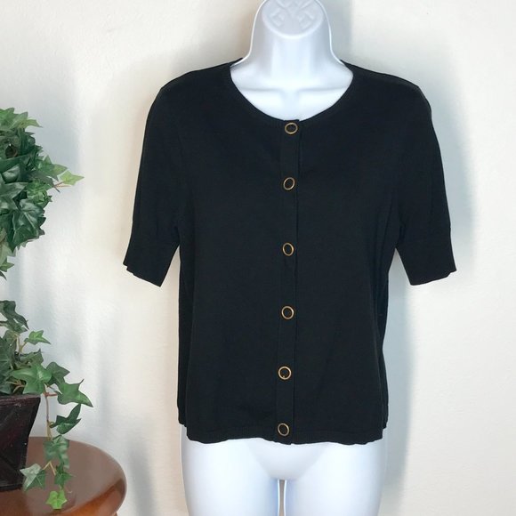 August Silk Crop S/S Knit Top | Silk Blend | Black | Large - Picture 3 of 8